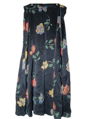Limited 100% Silk Black Floral Long Maxi Skirt Size 14